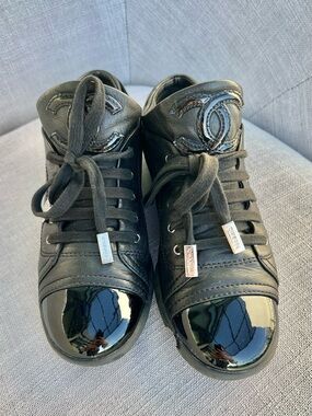 Chanel Lambskin Patent Cap Toe CC Sneakers